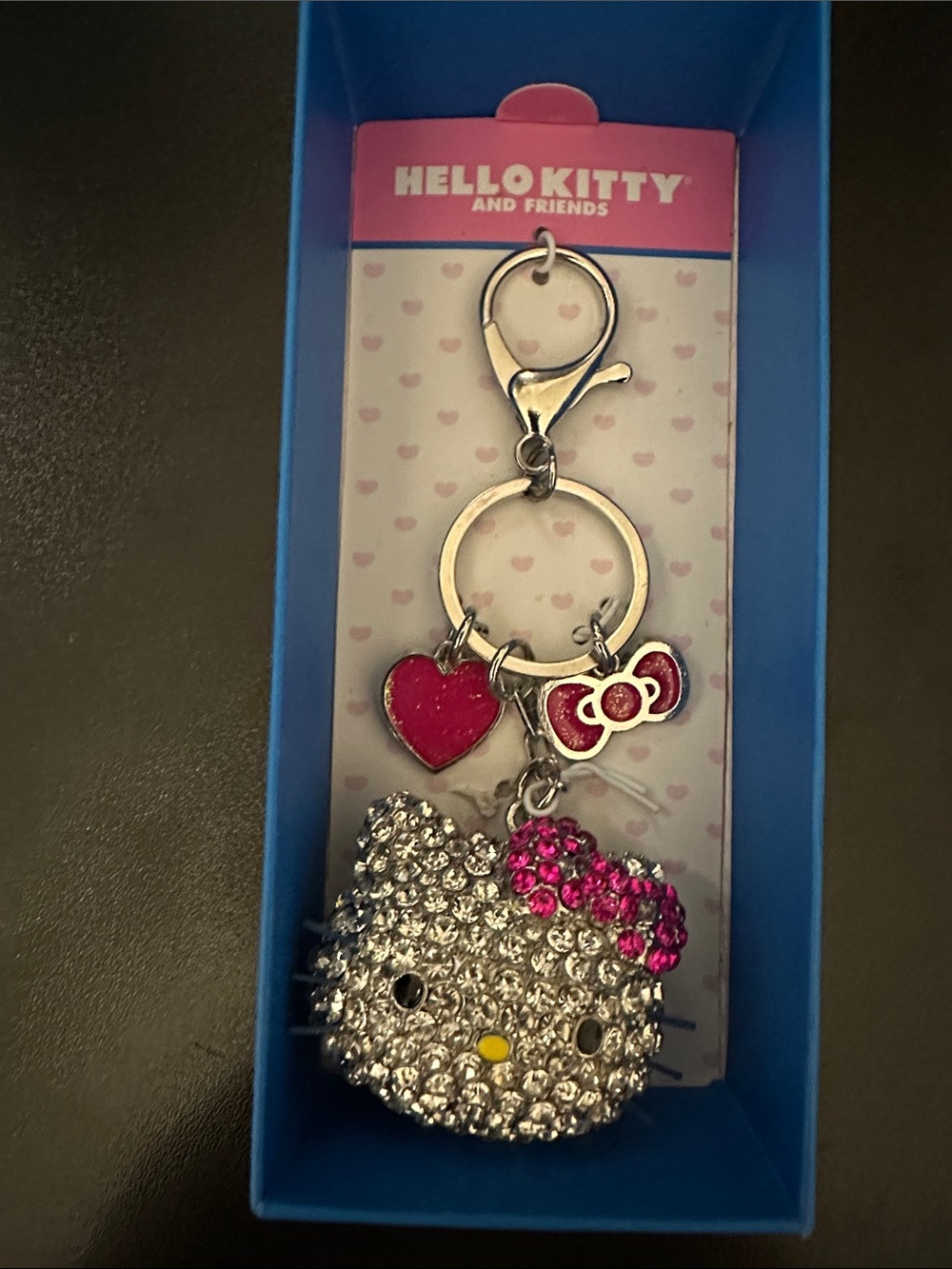 Hello Kitty Silver Crystal Keychain with Pink Accents